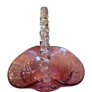 Vintage Pink Glass Basket/ Candy Dish